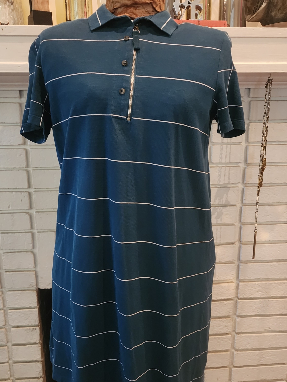 Lacoste Sport Polo Dress Size 38 Blue Striped Zip Neck